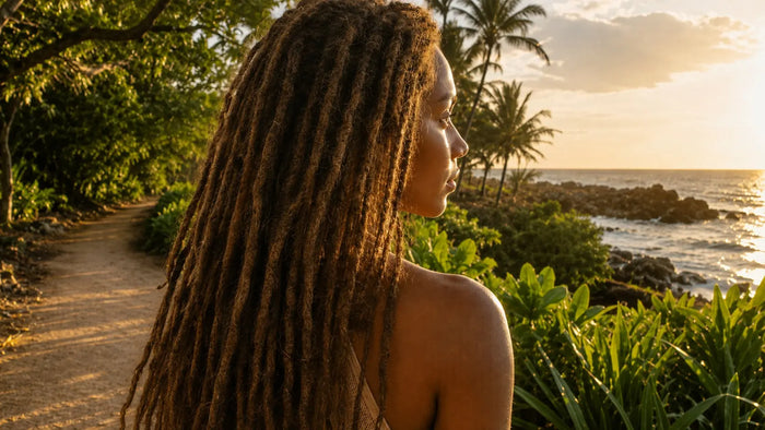 Une femme qui regarde le couché de soleil